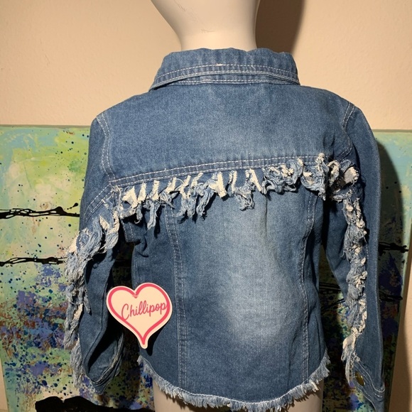 Girls distressed Fringe denim jacket - Picture 1 of 4